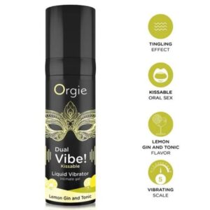 ORGIE - DUAL VIBE! VIBRADOR LÍQUIDO BEIJÁVEL COM SABOR DE LIMÃO, GIN TÔNICA 15 ML