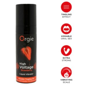 ORGIE - VIBRADOR LÍQUIDO DE MORANGO DE ALTA VOLTAGEM, EXTRA FORTE E BEIJÁVEL, 15 ML