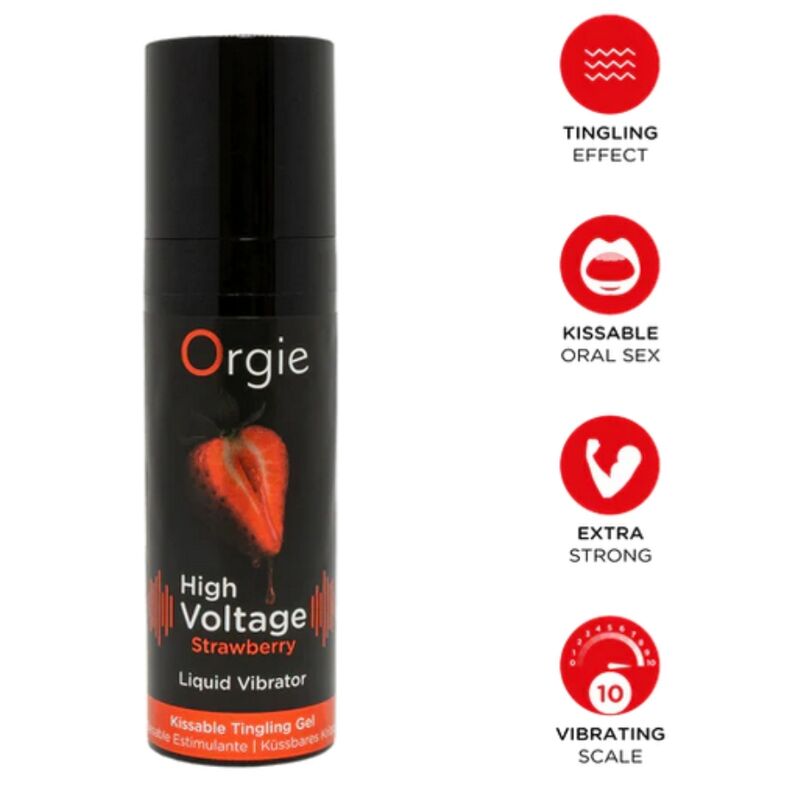 ORGIE - VIBRADOR LÍQUIDO DE MORANGO DE ALTA VOLTAGEM, EXTRA FORTE E BEIJÁVEL, 15 ML