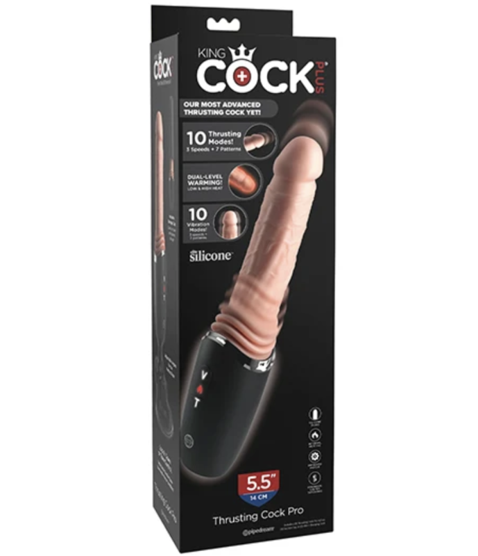 KING COCK PLUS - DILDO DE SILICONE PROFISSIONAL COM ACELERADOR, VIBRAÇÃO E LUZ DE AQUECIMENTO 12,7 CM